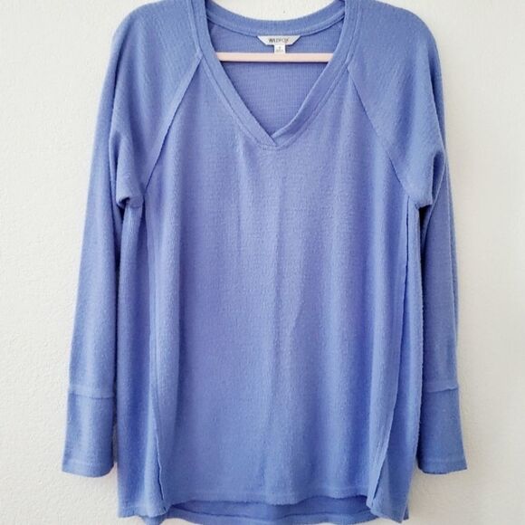 Wildfox Waffle Knit V Neck Fleece Thermal Blue Medium - Picture 1 of 7